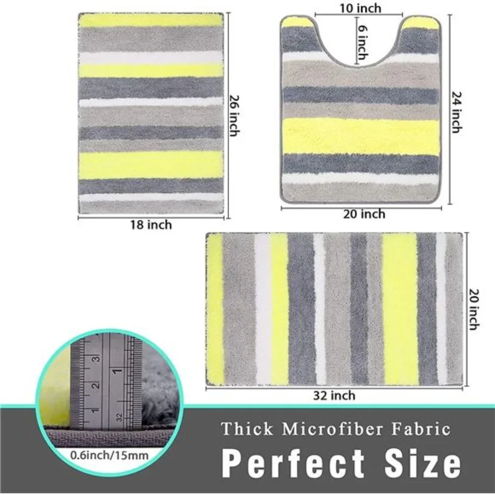 3 Piece Bathroom Rugs Set, Non Slip Shaggy Microfiber Bath Shower Mats Set
